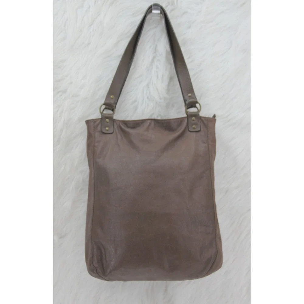 J Jill brown Leather satchel tote bag purse unstructured zip large front pocket